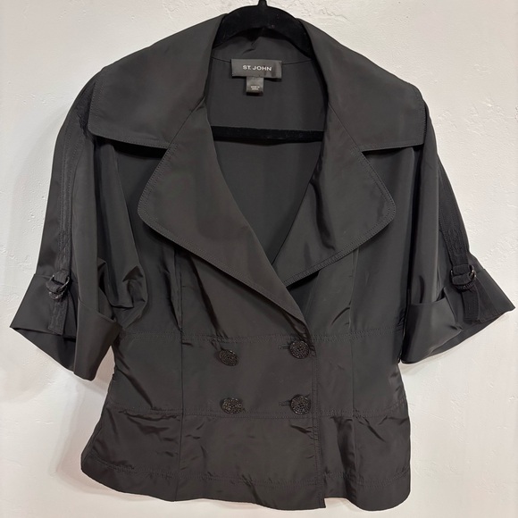St. John Black Double-Breasted Dolman Sleeves Evening Jacket Sz M EUC